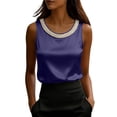 thumbnail image 2 of Tank Tops for Women Crew Neck Pearl Decor Satin Sleeveless Going Out Tops, 2 of 6