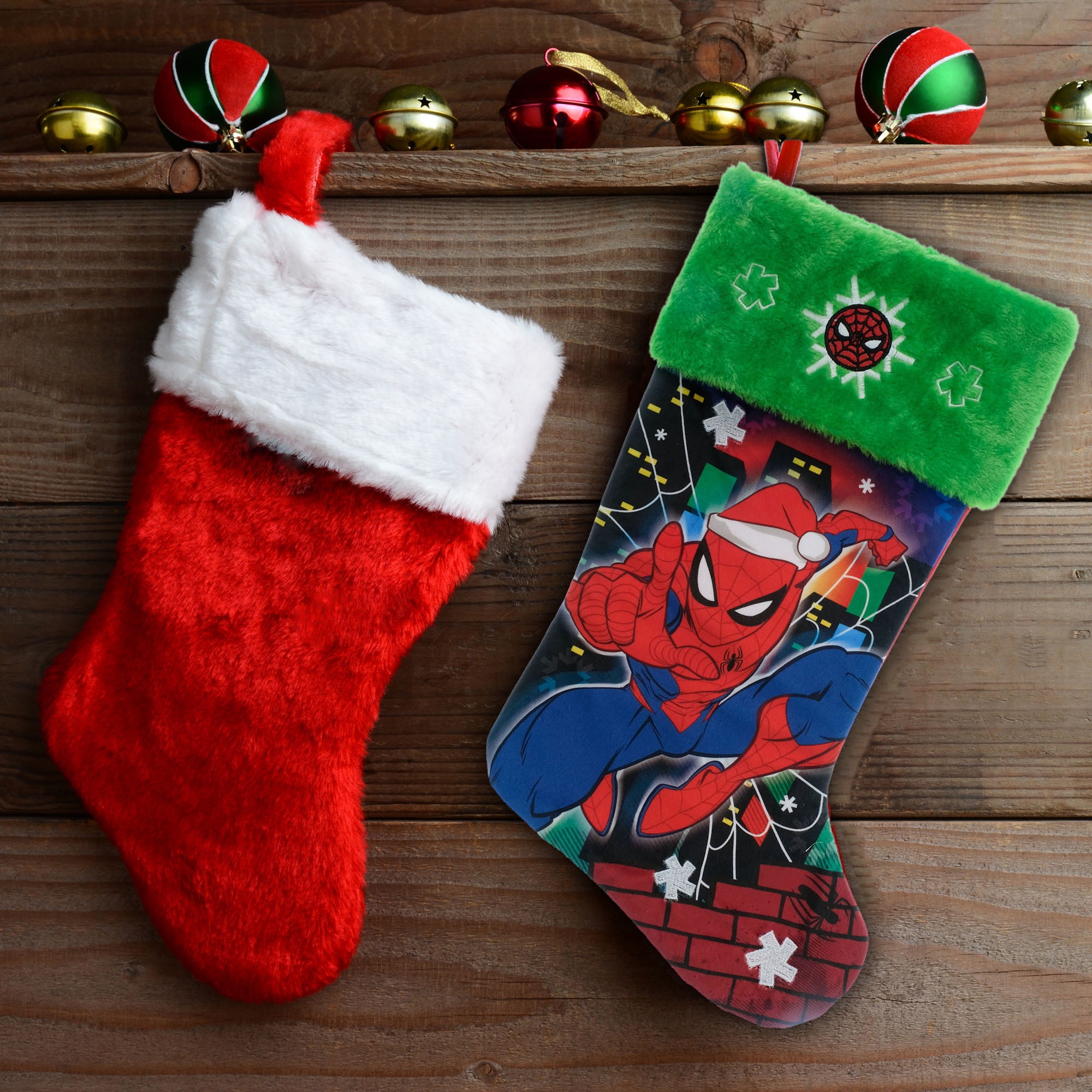 Marvel Spider-Man Velvet Christmas Stocking with 20-Inch Green Fuzzy Cuff