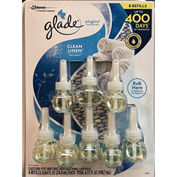 Glade Plugins Scented Oils Refills Clean Linen .84 FL Oz (8 Pack