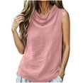 thumbnail image 2 of VBVC Women's Cotton Linen Cowl Neck Tank Top , Ladies' Draped Front Sleeveless Blouse , Summer Casual Work Tunic Shirt For Women,Pink,S-2XL, 2 of 9