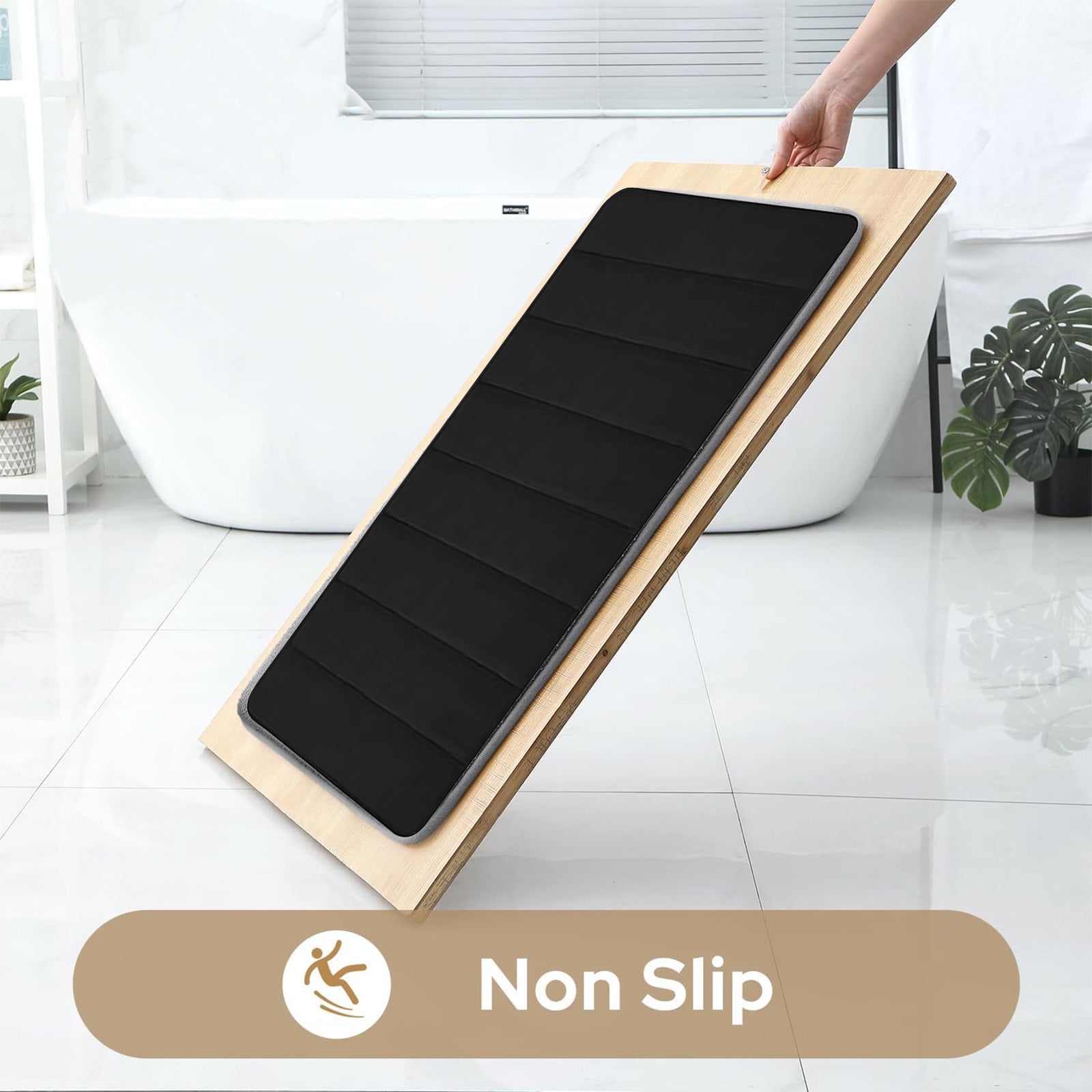 Meitianfacai Memory Foam Bath Mat Set, Thicken, Absorbent, Non-Slip, Reboundable, 3 Pieces Bathroom Rug 23.6"x15.7"+ 16.5"x14.9"+ U 19.7"x15.7" (Black)