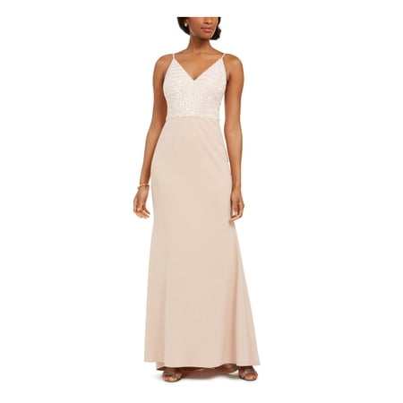 VINCE CAMUTO Womens Pink Sequined Spaghetti Strap V Neck Full-Length Evening Fit + Flare Dress 14