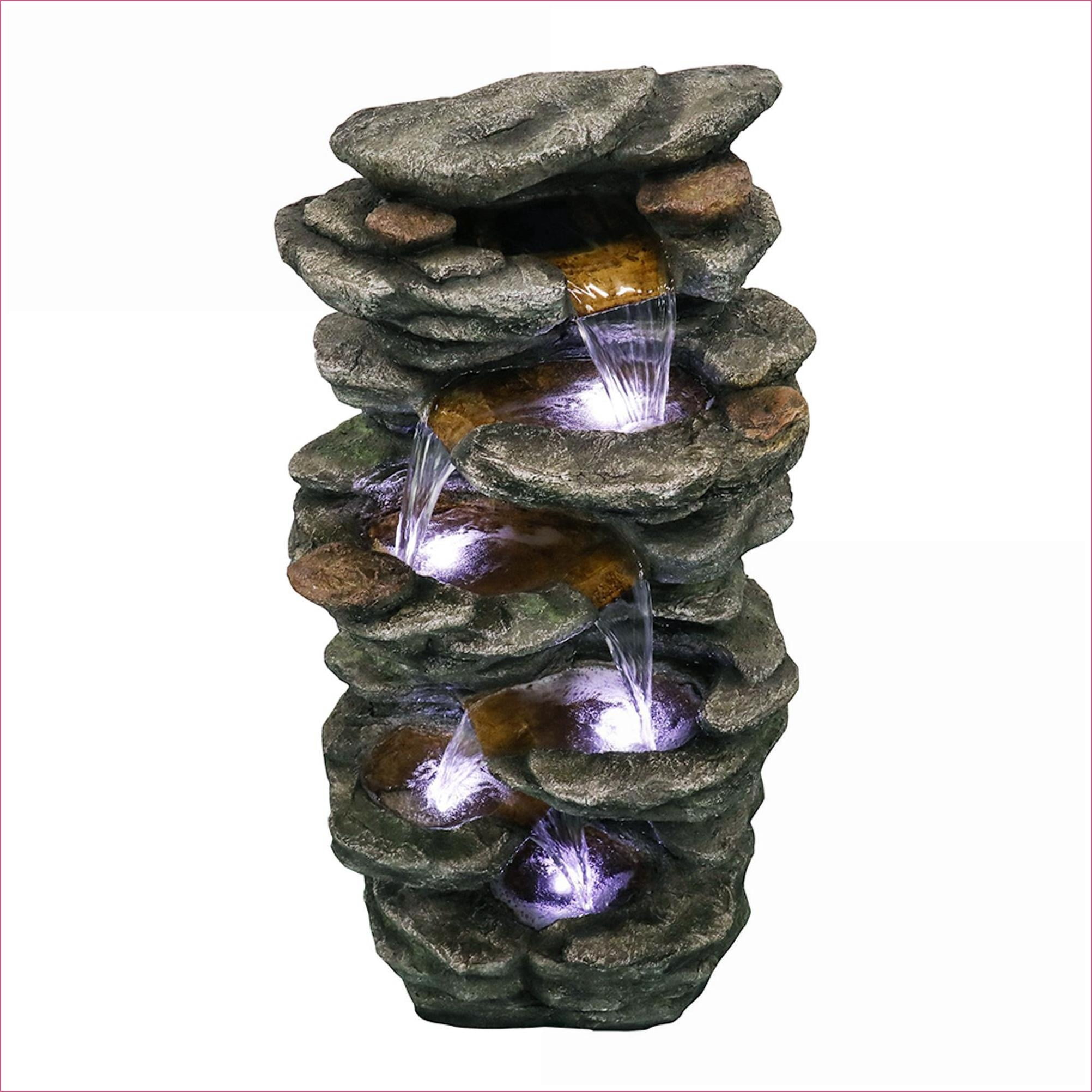 Fountains | 40" 6-Tier Cascading Outdoor Water Fountain, LED Lights, for Garden Patio Deck Yard | Gray|Resin