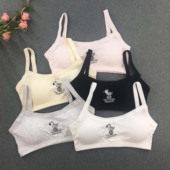 LRen Little Girl Bras 7-8 Stretchable Training Bras Girl Wireless Sports Bralettes Solid Color Bralette with Built-In Pads Teen Underwear for Girls