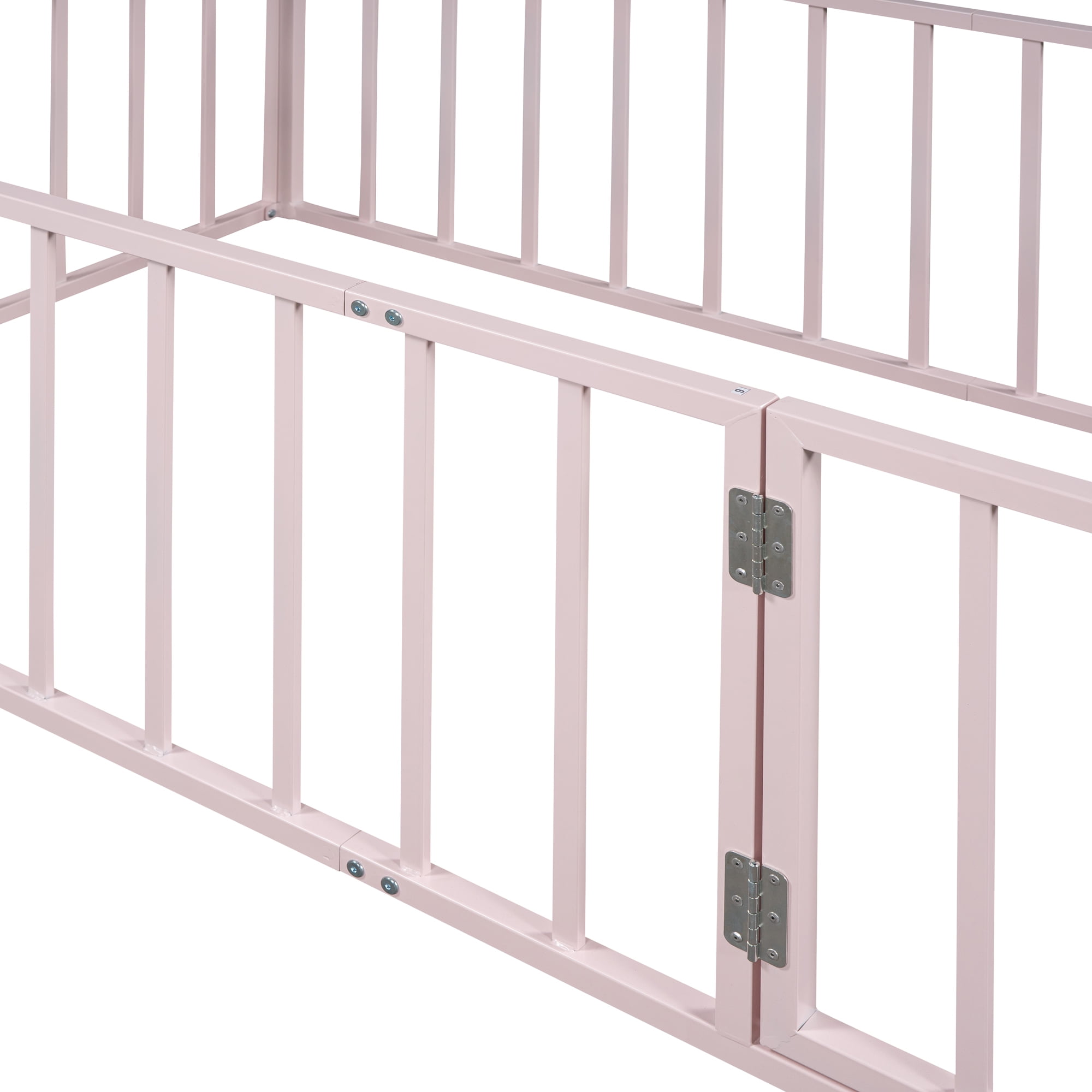 Yoneston Twin Size Floor Bed Frame with Fence and Door, Kids Toddler Montessori Platform Floor Playhouse Bed with Sturdy Support Slats for Boys & Girls, Pink