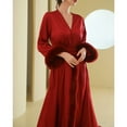 thumbnail image 3 of Defitshape Women's Long Robe Satin Luxury Faux Fur Trim Bridal Robes Silk Bathrobe Summer Long Sleeve Bridesmaid Sleepwear Bride Red Large, 3 of 4