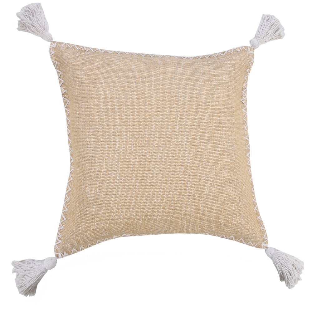 LR Home Ox Bay Hand-Woven Tan/White Solid All-Natural Cotton Pillow Cover