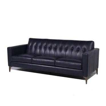 Payton Mid Century Leather Sofa In Navy With Metal Legs