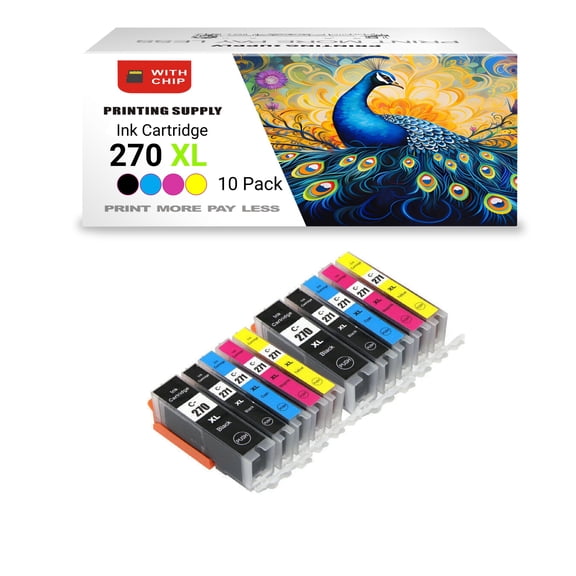 10PK High-Yield Ink Cartridge for Canon 270 271 PGI270XL BK CLI271XL BK/C/M/Y - Fits MG5720 5721
