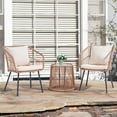 thumbnail image 2 of 3 Piece Patio Set, Outdoor Wicker Conversation Chair Sets, All-Weather Rattan Bistro Furniture Set with Glass Top Table, Cushions & Lumbar Pillows for Porch Balcony Deck Backyard Poolside, 2 of 10