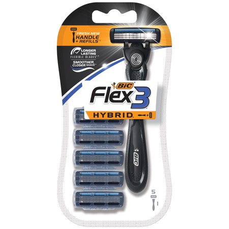 BIC Flex 3 Hybrid Men's Disposable Razor, 1 Handle, 5 (Best Cheap Mens Razor)