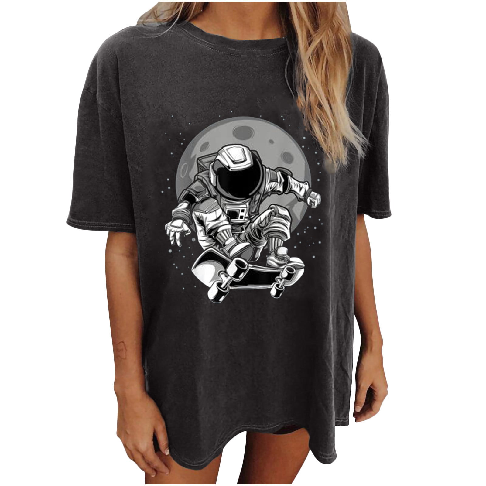 TINshirt Spaceman Womens Tshirt Graphic Summer Short-Sleeve Round Neck Fashion Tees