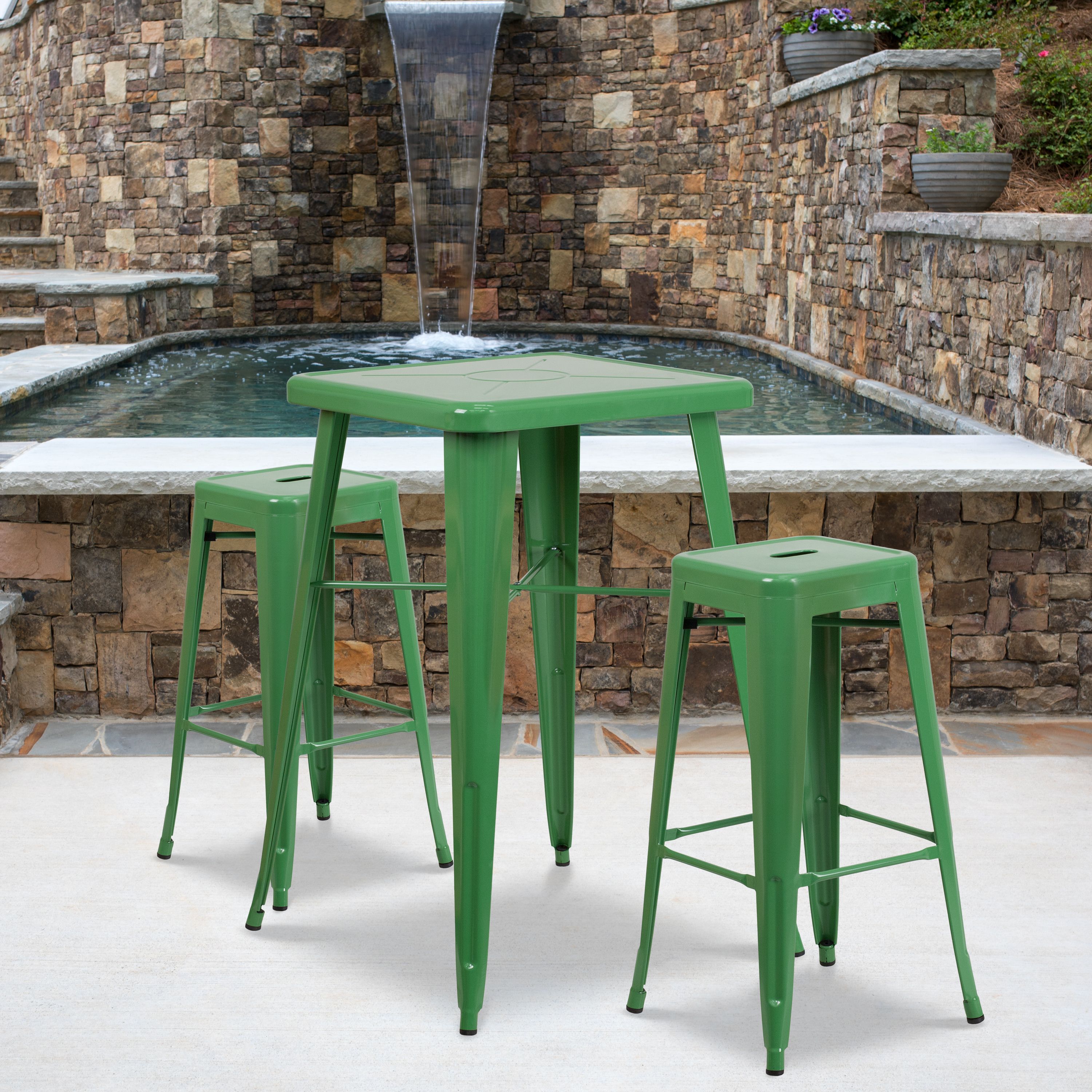 Flash Furniture 23.75'' Square Metal IndoorOutdoor Bar Table Set with