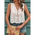 thumbnail image 5 of Women Tie Front Vest Floral Eyelet Embroidered Tank Y2K Sleeveless V Neck Crop Shirt Top Cute Going Out Tops White S, 5 of 6