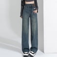 thumbnail image 2 of BUYISI Retro High Waist Fashion Wide Leg Pants For Women 2025 New Loose Straight Blue S, 2 of 9