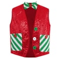 thumbnail image 5 of Mufeng Kids Boys Christmas Elf Outfit Sparkly Sequins Santa Helper Waistcoat Vest With Bow Tie Xmas Red 4, 5 of 7