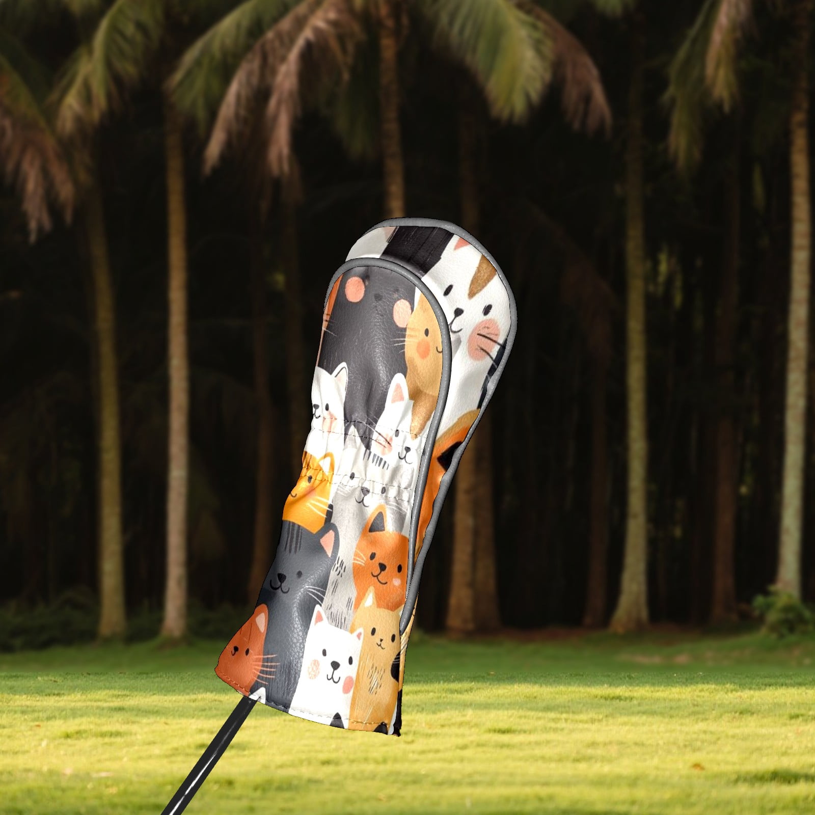 Golf Club Head Covers - Multi-Colored Cat Design, PU Leather, Waterproof, Fits Fairway Woods/Hybrid, Unisex, Fits Most Brands