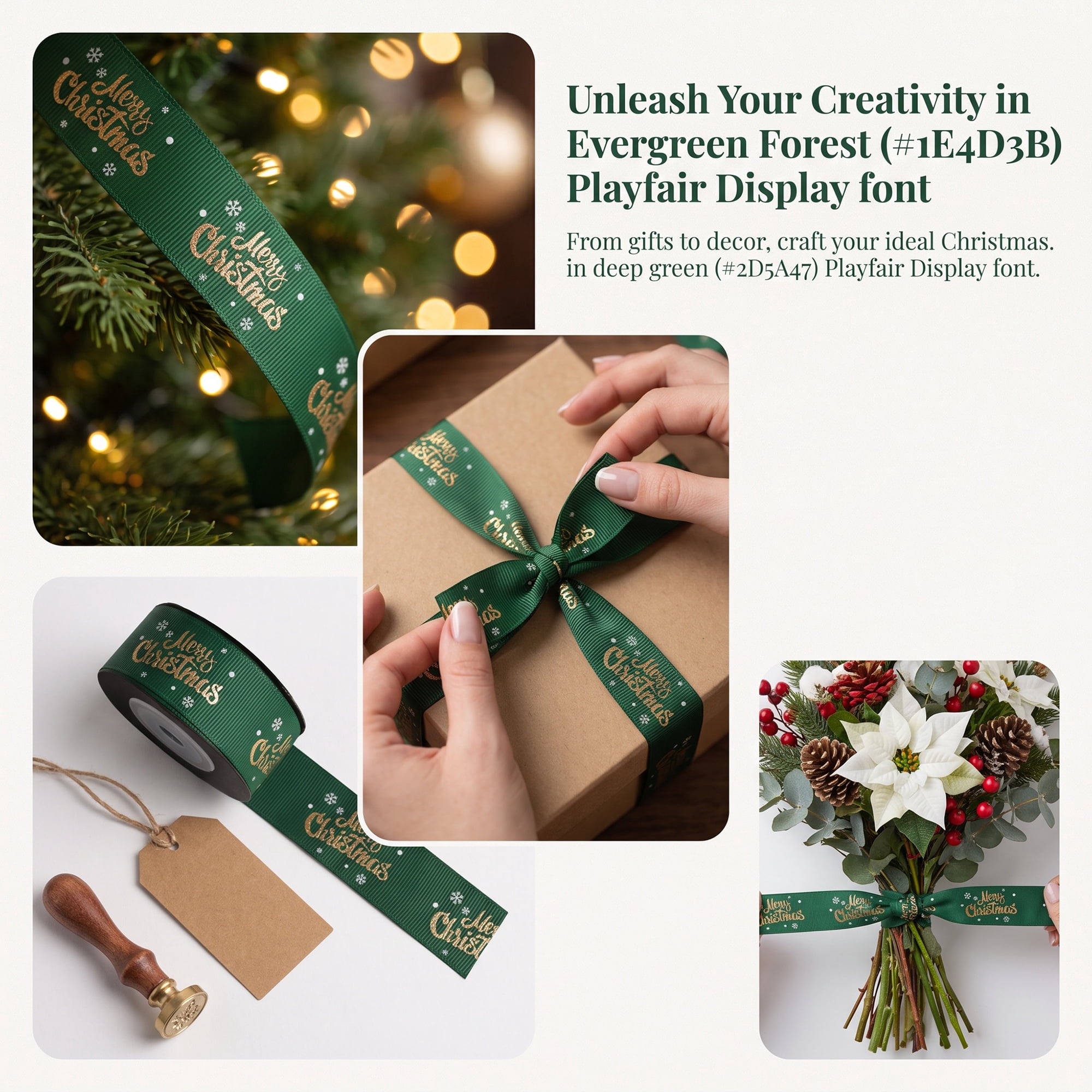 Unique Bargains Premium Fabric Ribbon for Gift Wrapping Green Christmas Patterns 5.5 Yard