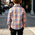 thumbnail image 4 of LJEFF Little Boys Light Grid Plaid Button Shirt, Loose Pocket Chest Soft Gift Kids Casual Top Multicolor Size 5-6, 4 of 9