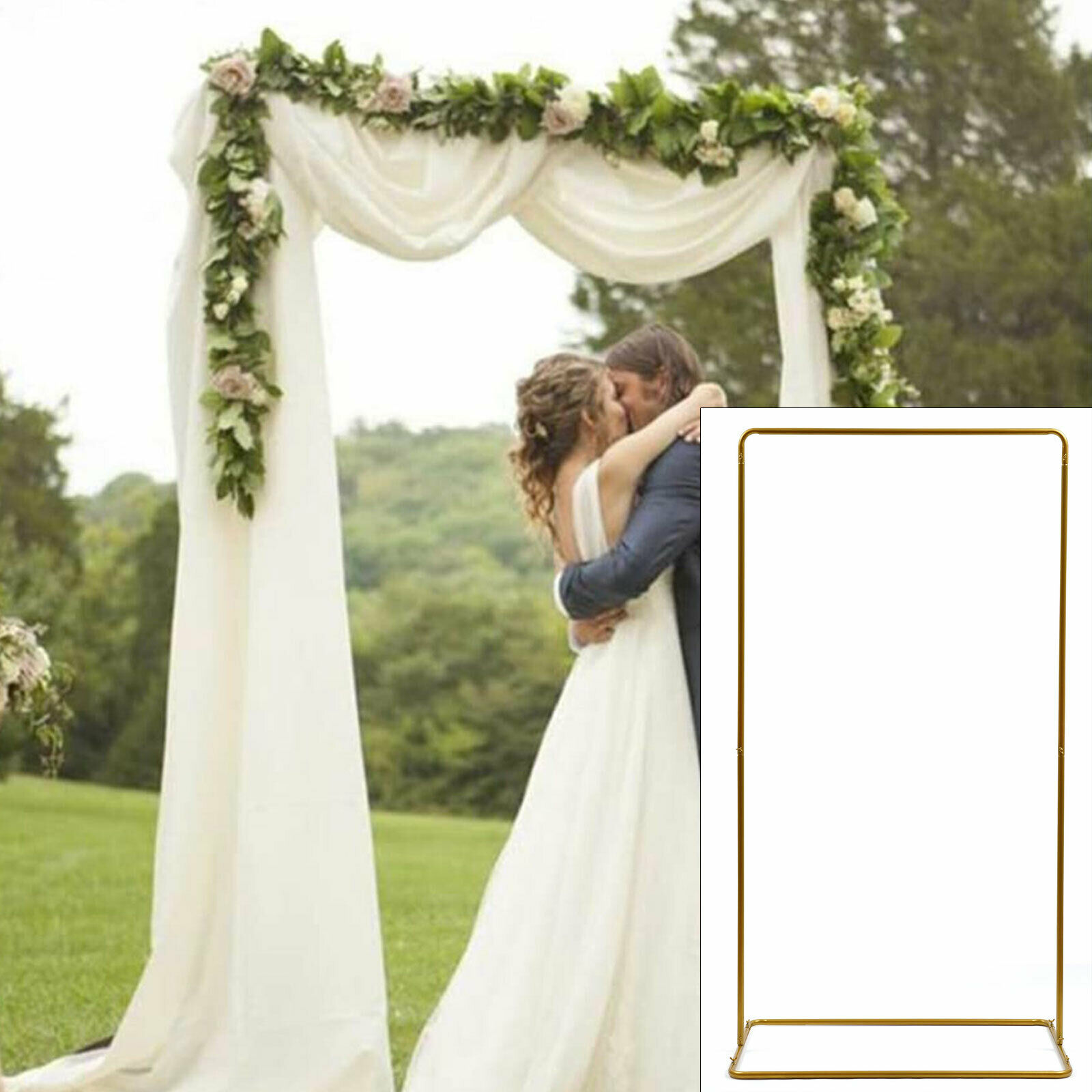 Wedding Arch Iron Flower Square Frame Garden Wedding Arch Door Background Gold Backdrop Stand Gold Wedding Arch Flower Metal Rack Wedding Archway Party Decor Wedding Arch Gold Metal Decorate Garden - image 1 of 3