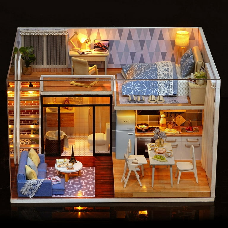 Mini Wooden Doll House Accessories,DIY Doll House Cute Dollhouse Miniature  House Toy Kit with Music the Castle in the Sky for Kids Teens Adults 