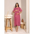 thumbnail image 3 of Janasya Indian Women's Pink Cotton Geometric Gathered Maternity Dress, 3 of 5