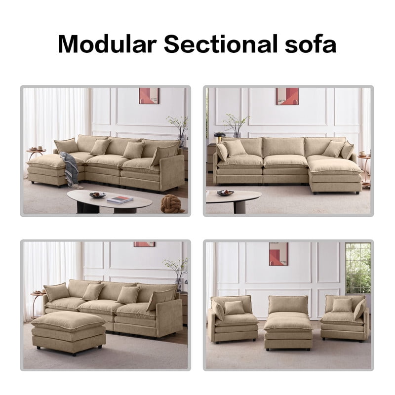 105" Modular Sectional Couch, 3-Seater Soft Chenille L-Shaped Sofa with Ottoman, Upholstery Sofa Couch with Pocket Coil & High-Density Foam for Living Room