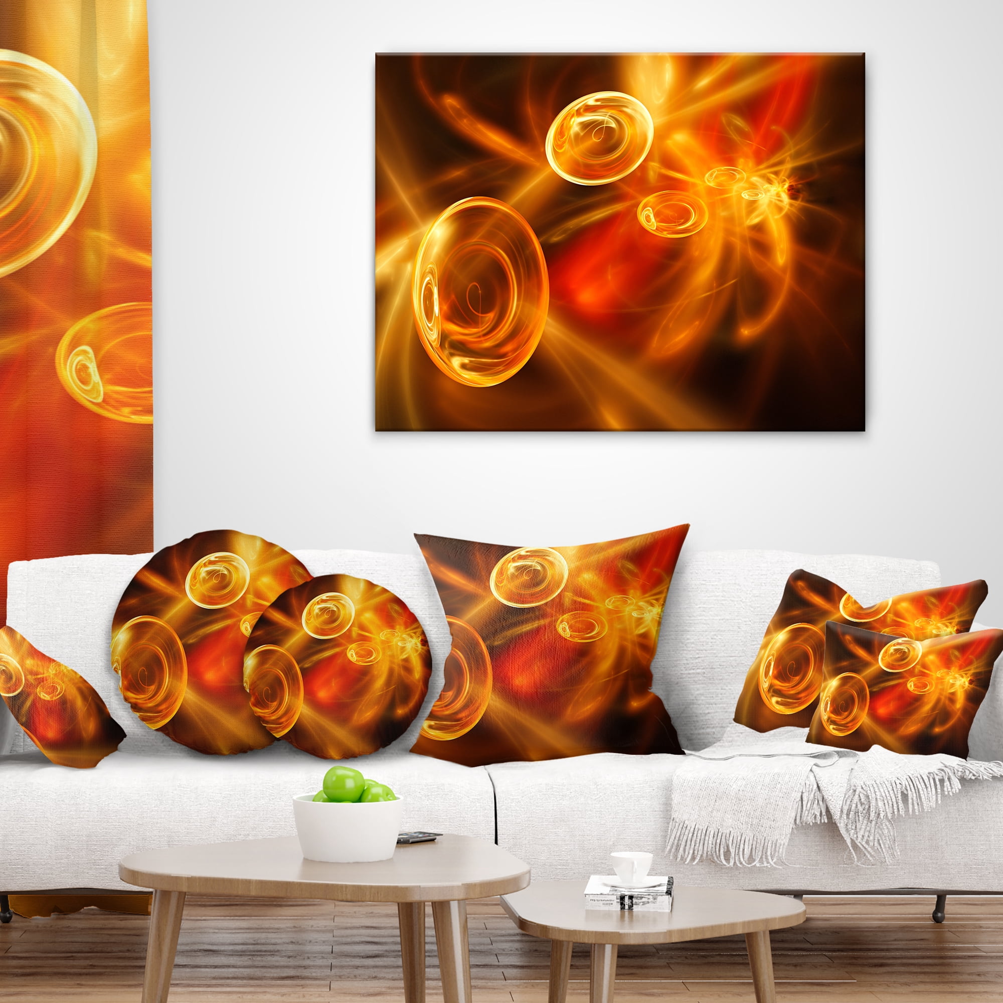 Designart Yellow Fractal Desktop - Abstract Throw Pillow - 12x20