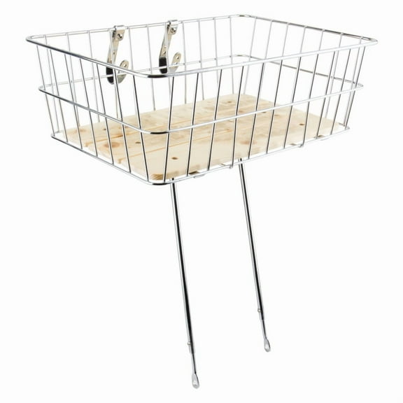 Sunlite Woody Front Basket Silver Steel/Wood 18x13x6`