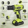 thumbnail image 6 of PULITUO 20V Max Cordless Drill Driver Set, 39 Pieces, 2 Batteries, Storage Bag, Green, 6 of 10