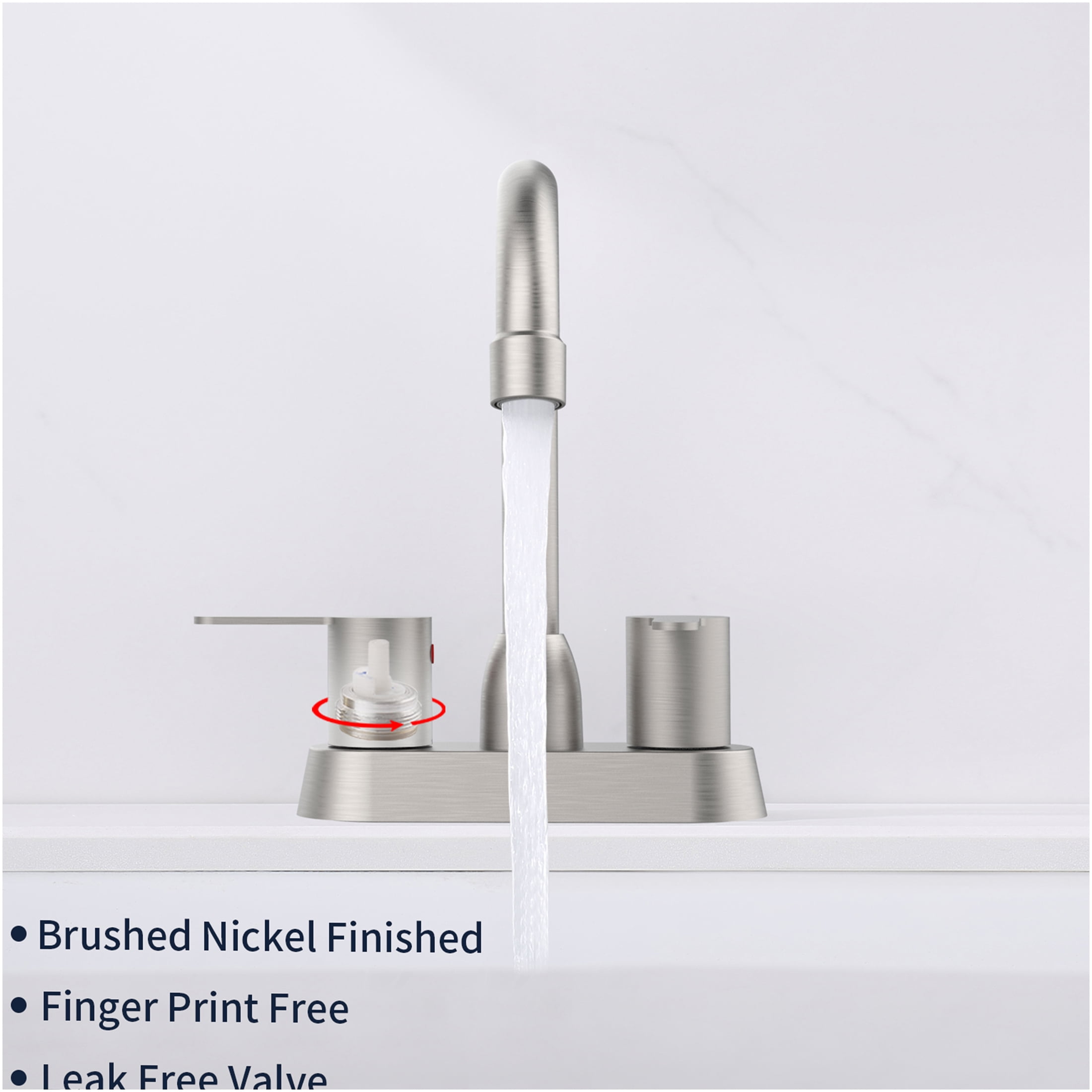 JERFIT Modern Brushed Nickel Centerset Bathroom Sink Faucet, 2-Handle 3-Hole Deck Mount RV Lavatory Faucet with Pop-Up Drain Assembly