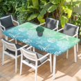 thumbnail image 2 of Teal Blue Ombre Coastal Table Cloths for 3 Foot Rectangle Tables, Sea Nautical Summer Beach Starfish Coral Patio Waterproof Elastic Fitted Tablecloths, Washable Rectangular Table Cover for Camping, 2 of 8
