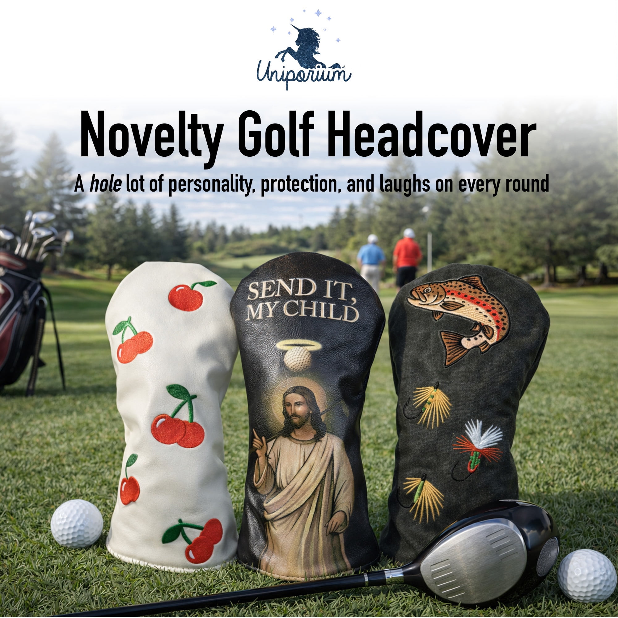 Uniporium Cherry Novelty Head Cover – Premium PU Leather Golf Driver Headcover with Embroidered Details, Designed for Modern 460cc Drivers, and a Fun Golf Accessory and Gift