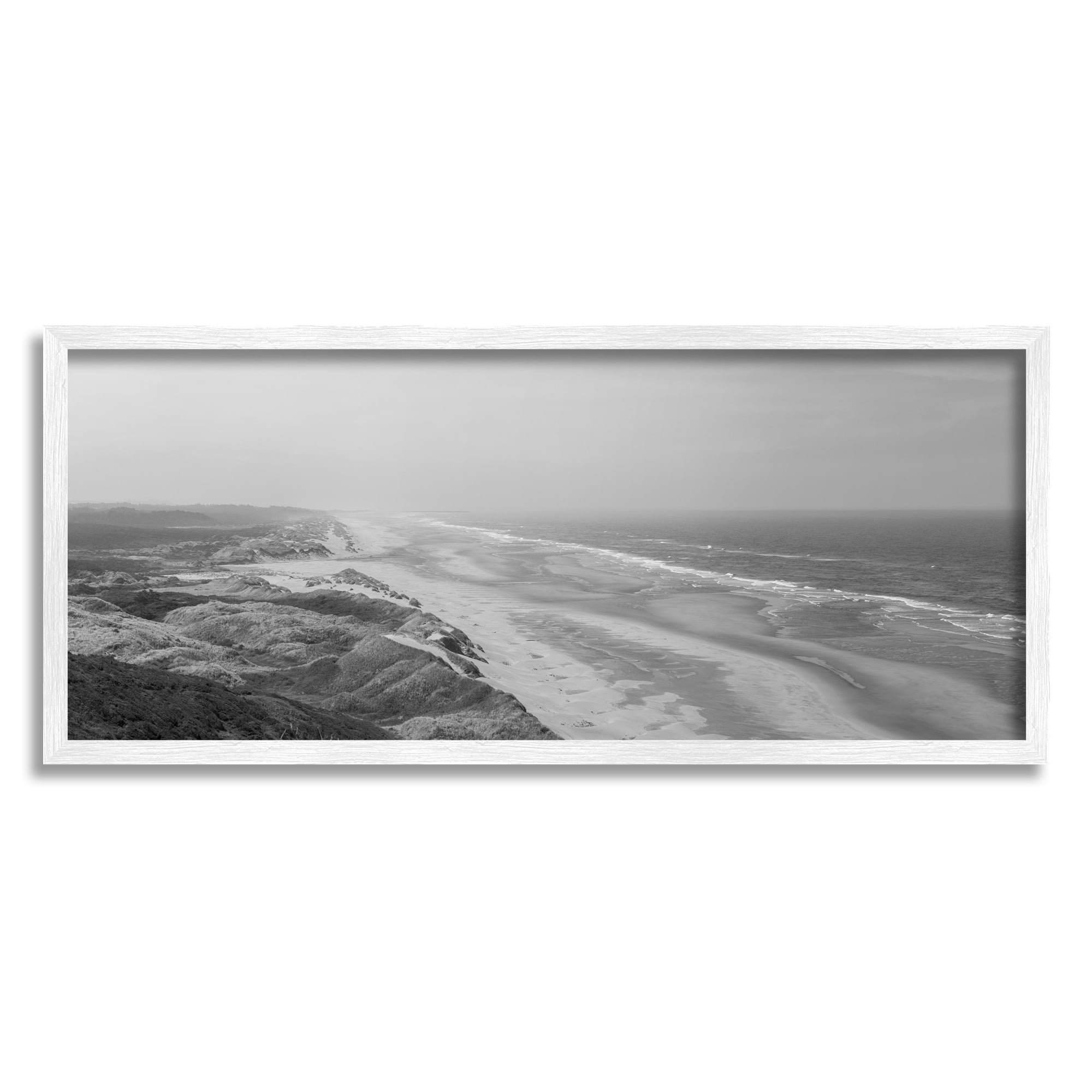 Stupell Industries Rocky Ocean Coast Waves Monochrome Beach Shore Photograph White Framed Art Print Wall Art, Design by Aaron Matheson