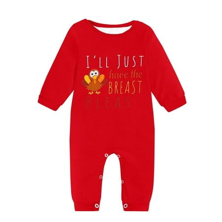 

TIREOW Leisure Kids Bodysuits Boy and Girl Romper Fall Winter Long Sleeved Round Neck Letter Printing Thanksgiving Jumpsuit Bodysuit Baby Outfit Daily Outdoor(9-12 Months Red)