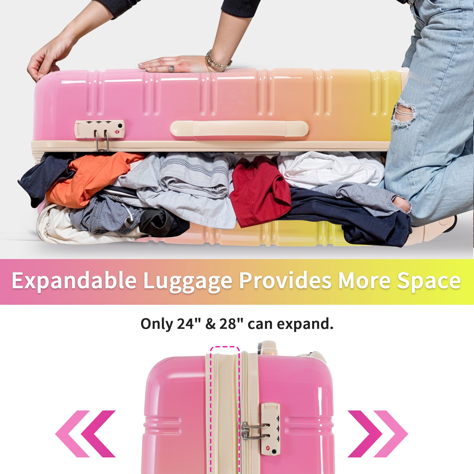 MAYEERTY 3-Piece Gradient Color PC Luggage Set with TSA Lock for Travel, 20"+24"+28"Lightweight&Hardshell Suitcases