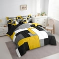 thumbnail image 3 of Manfei Modern Abstract Bedding Comforter Set 7 Pieces, Minimalism Plaid Full Bedding Set, Black Gray White Yellow Fitted Sheet Flat Sheet, Microfiber Bedroom Decor, 3 of 8
