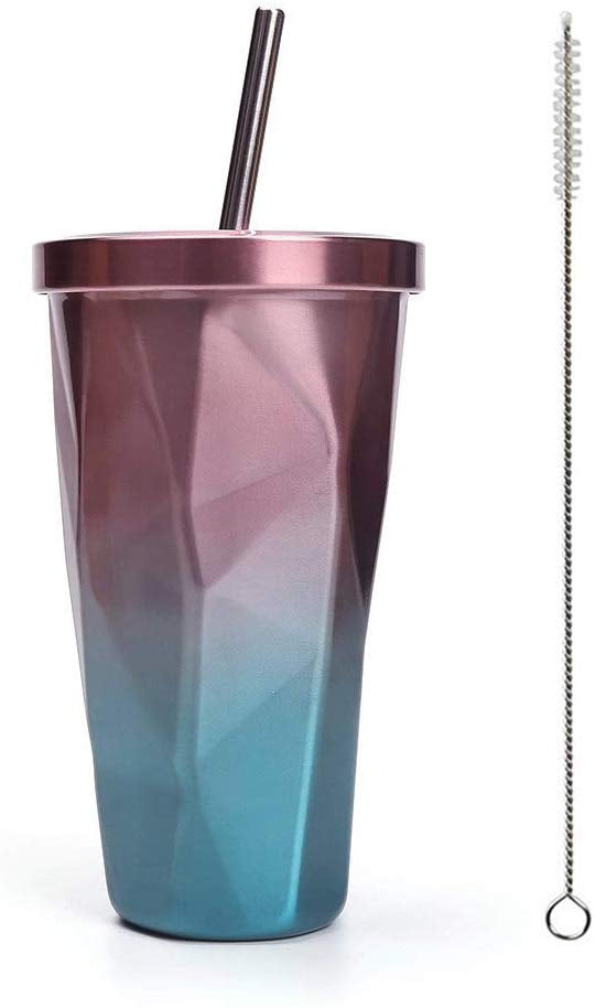 Reusable Coffee Cup Stainless Steel Travel Thermal Mug Milk Drinking with Straw 