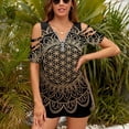 thumbnail image 3 of Flower Mandala Womens Summer V Neck Zipper Top Short Sleeve T Shirt Off Shoulder Top Casual Classy Loose Shirts, 3 of 7