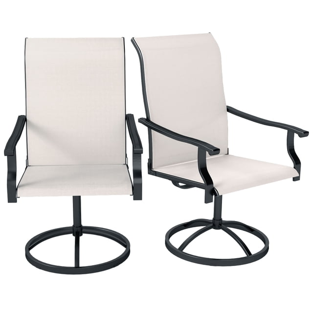 Set of 2 Outdoor Swivel Dining Chairs, White High Back Patio Chairs with Breathable Mesh and Powder-Coated Steel Frame, 360° Rotation for Deck, Backyard, Poolside, and Garden