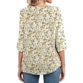 thumbnail image 5 of Nlife Women Floral Leaves Print Round Neck Split 3/4 Sleeve Blouse, 5 of 5