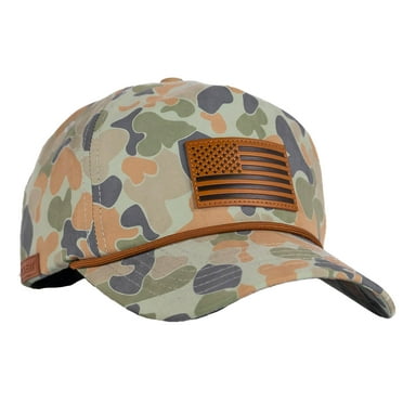 American Flag Leather Patch Crushable Rope Snapback Hat Duck Camo