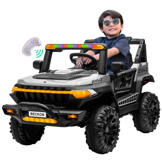 Camioneta Montable Eléctrico Con Control Remoto para niña niño con asientos de piel carro Todo terreno BCX-7 Enyz Led neon y muticolor Música Bluetooth edades de 2 a 5 años