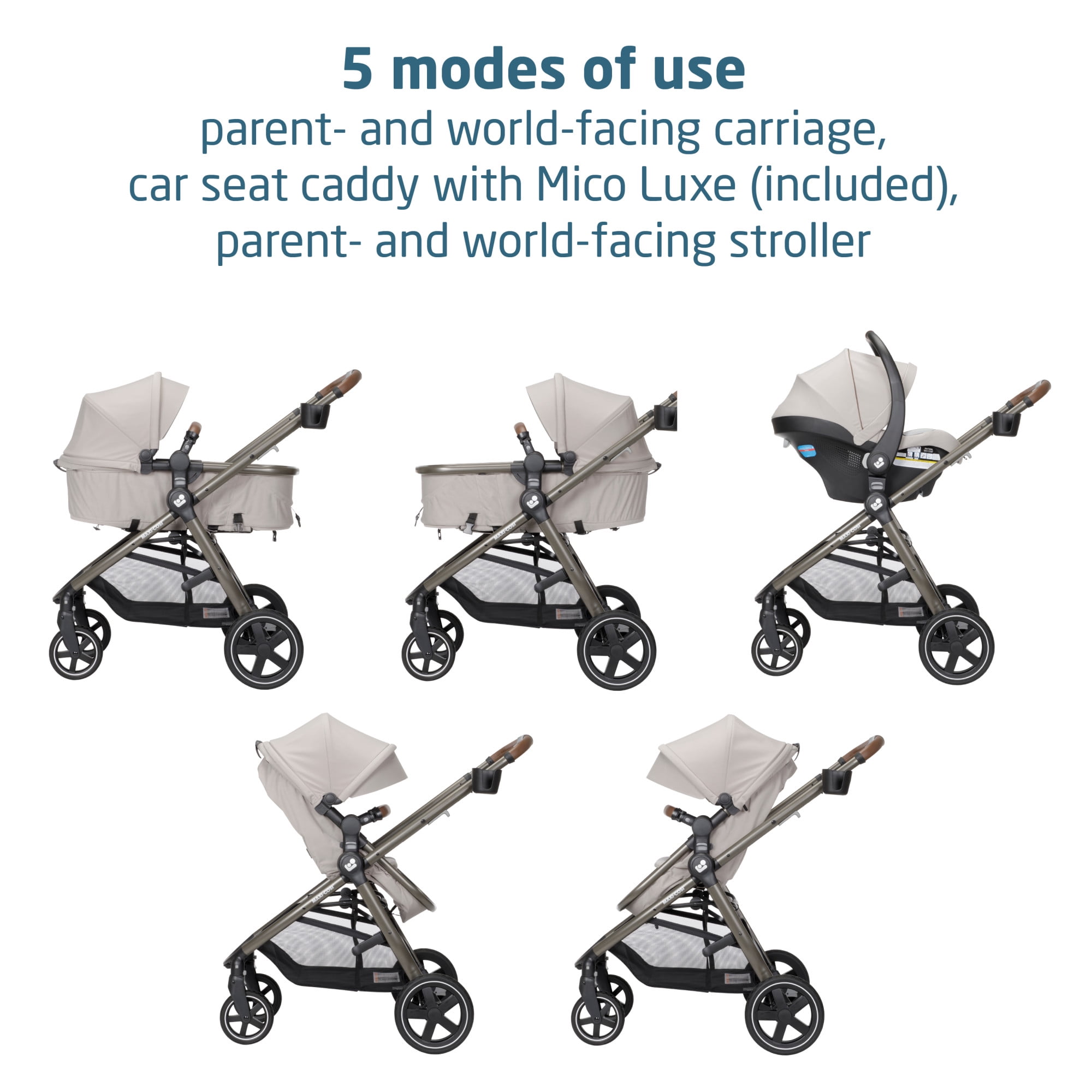 Maxi-Cosi Zelia² Luxe 5-in-1 Modular Travel System, New Hope Tan
