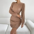 thumbnail image 5 of Bodycon Dresses For Women Sevevn Women's Spring Fall Ruched Bodycon Mini Dress Long Puff Sleeve Ruffle Fitted Cocktail Party Dresses, 5 of 8