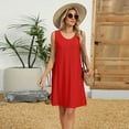 thumbnail image 3 of UoCefik Women's Swimsuit Cover Up Spaghetti Strap Eyelet Bathing Suit Cover Ups Sleeveless Beach Cover Up Dress with Pockets Red XL, 3 of 8