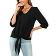 thumbnail image 5 of Uvplove Chiffon Blouses for Women V Neck Tie Front 3/4 Sleeve Tops Business Casual Office Work Loose Top Shirts, 5 of 12