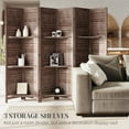 thumbnail image 3 of HOMCOM 6 Panel 67" Tall Wood Privacy Screen Room Divider with 3 Display Shelves, and Folding Storage for Bedroom or Home Office, Walnut, 3 of 9