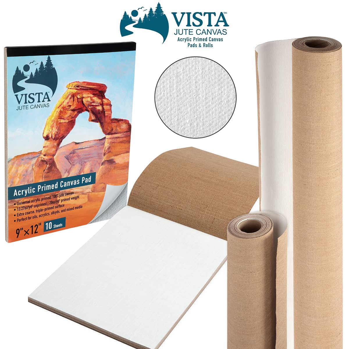 Vista Jute Acrylic-Primed Canvas Roll, 60" x 6 Yards, Jute Woven Rolls for Painting, Extra-Coarse Texture, DIY Canvases, 16.52 oz Triple-Primed, for Oils, Acrylics, Mixed Media Techniques