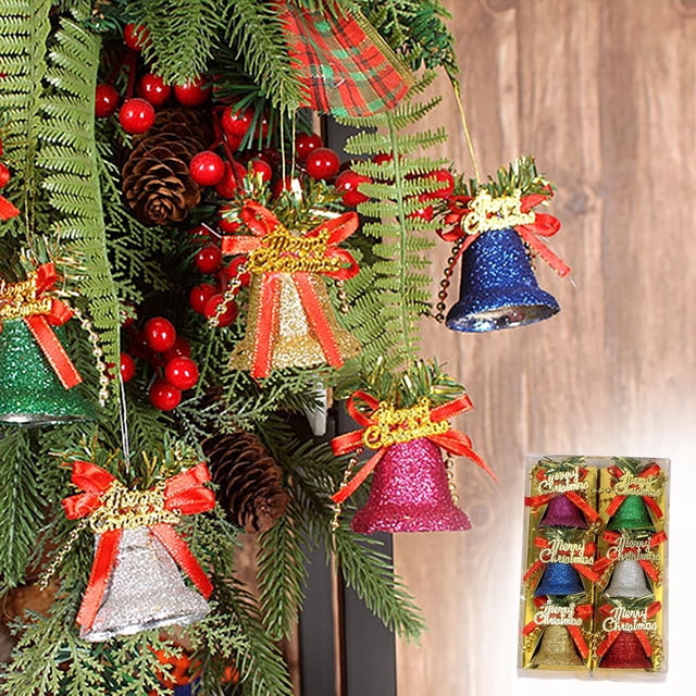 onlyliua para Interior/Exterior Campanas de Navidad, Adornos de Plastico, Colores de Colores para 5 Cm, 6 Colgantes de Navidad, Pequeños Accesorios, Colgantes